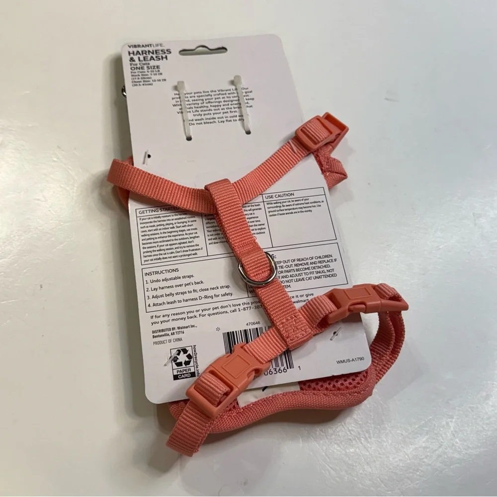 Vibrant Life Harness & Leash For Cats One Size NWT